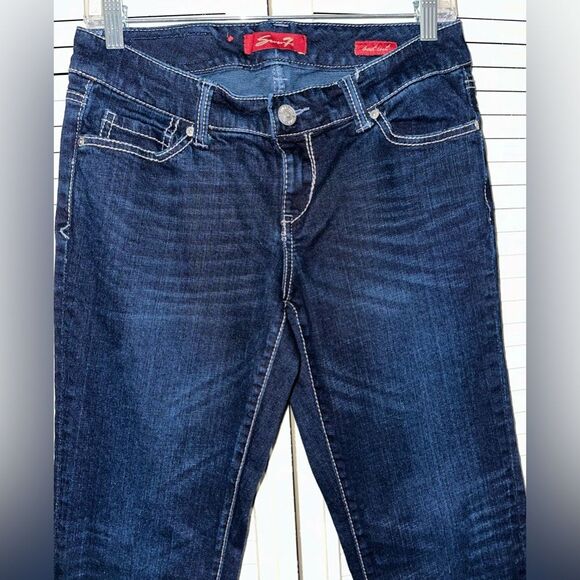 Seven7 Women’s Rhinestone Pocket Dark Wash Petite Low Rise Bootcut Jeans Size 6P - Picture 4 of 12